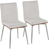 Mason Swivel Dining Accent Chair in Stainless Steel, Walnut Wood, & Cream Fabric (Set of 2)